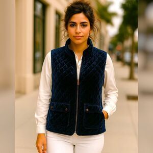 Active USA 3XL Blue Velour Quilted Vest Womens Zip Up Puffer Velvet Street Luxe